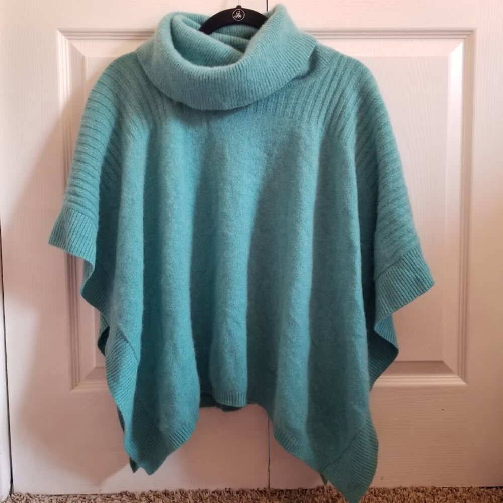 J. McLaughlin Women's Poncho XS/S Blue 100% Cashmere Cowl Neck Sweater